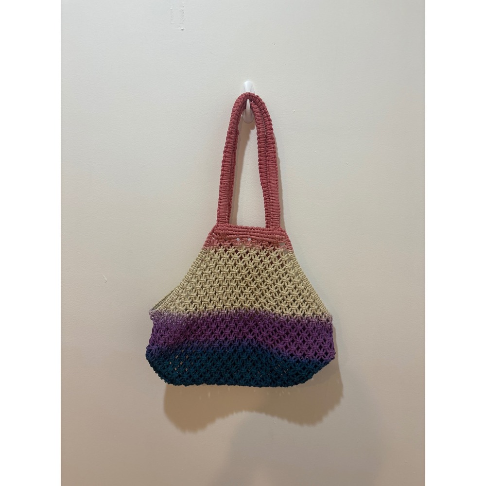 Urban Outfitters Macrame Ombre Tote Bag Pink Purple Teal Cotton Boho Market Bag